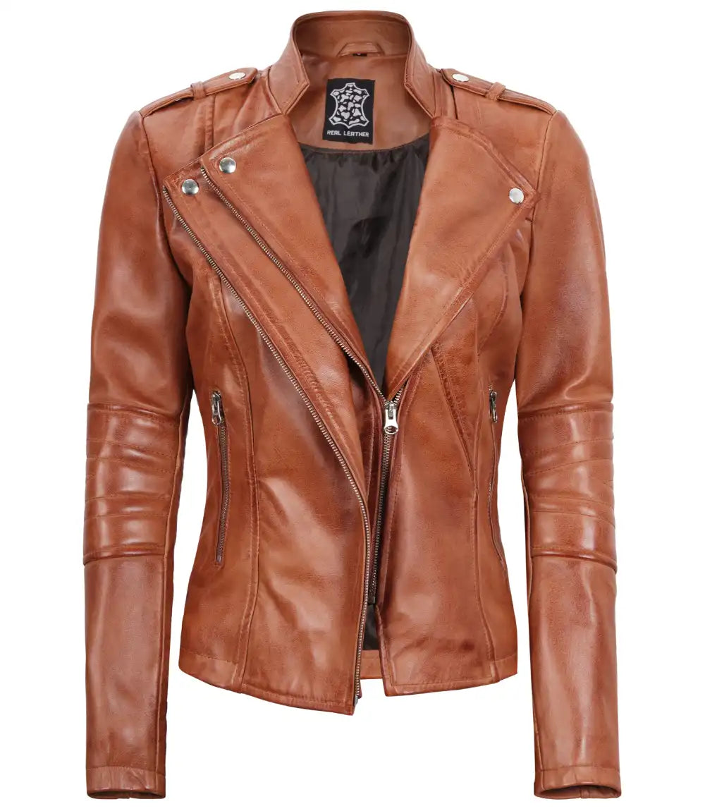veste en cuir beige pour femme