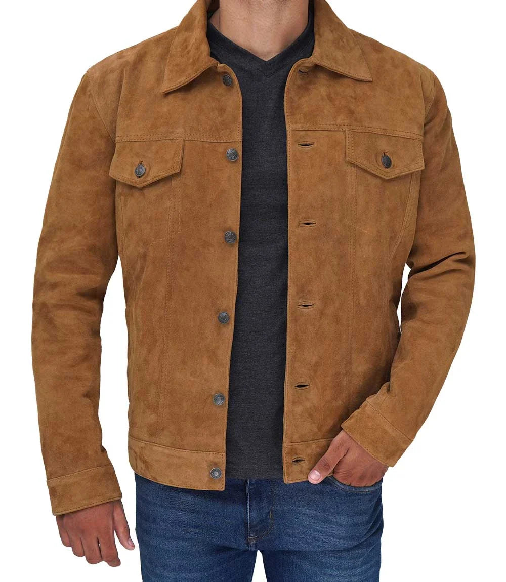 veste en cuir suédé marron clair homme