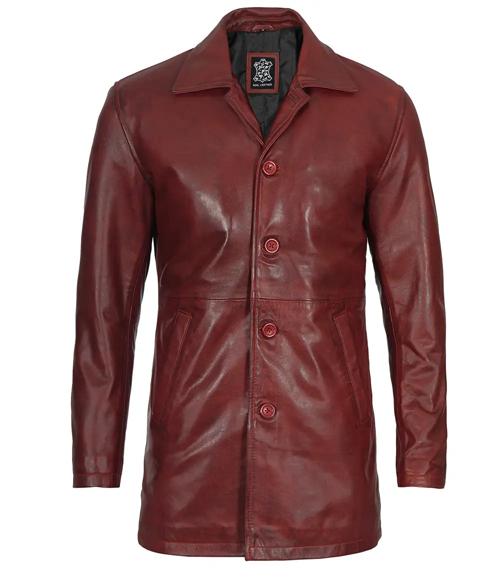 manteau en cuir marron pour homme