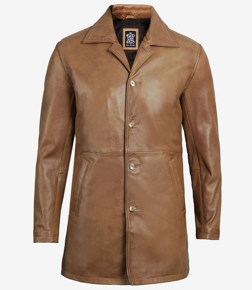 manteau en cuir vieilli marron pour homme
