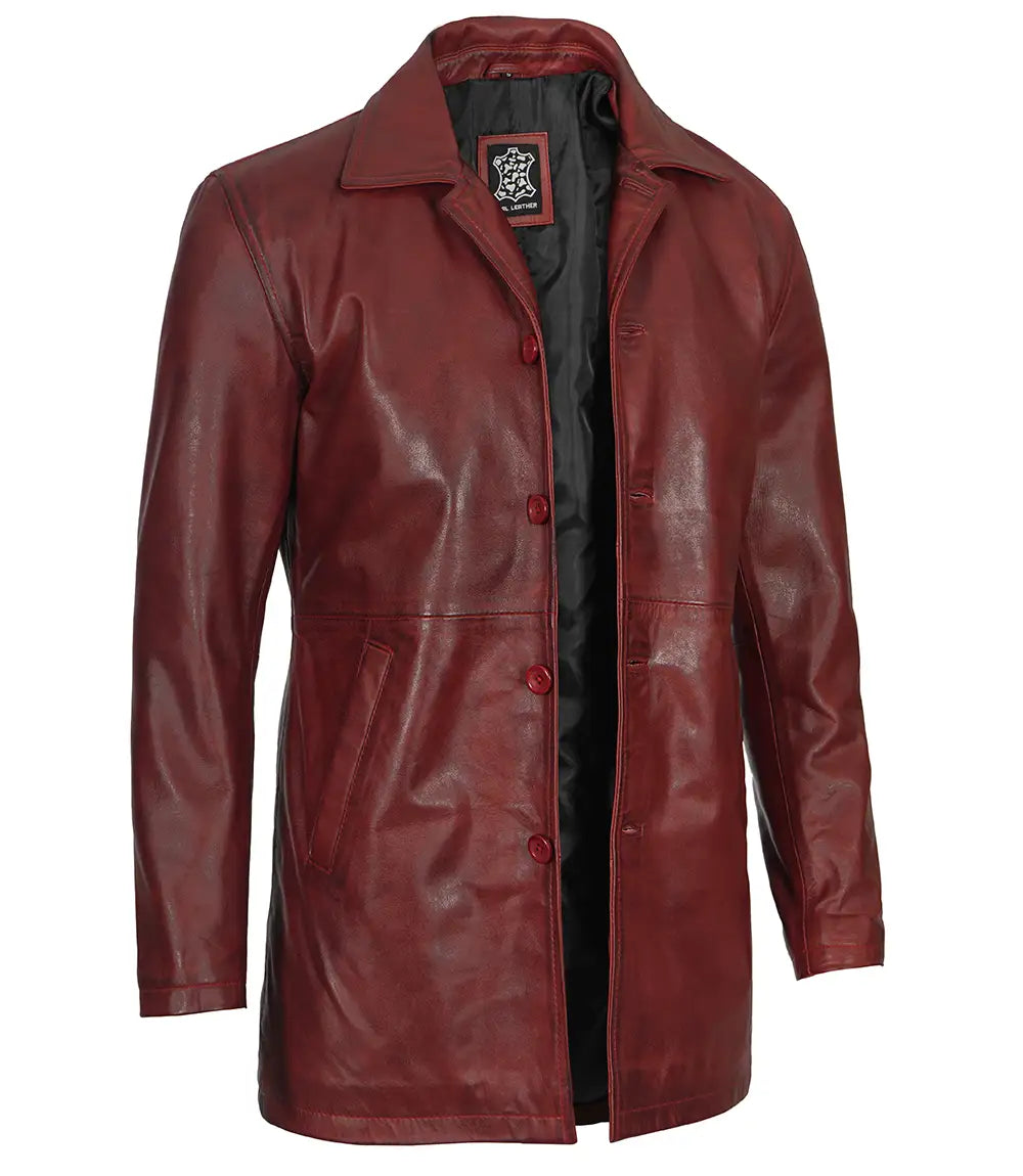 manteau en cuir marron pour hommes
