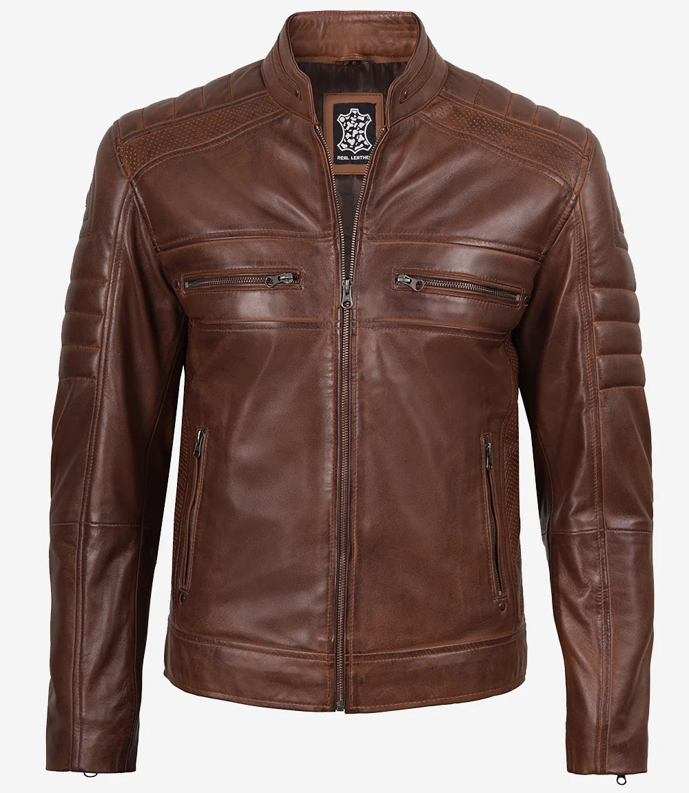 veste en cuir marron pour homme