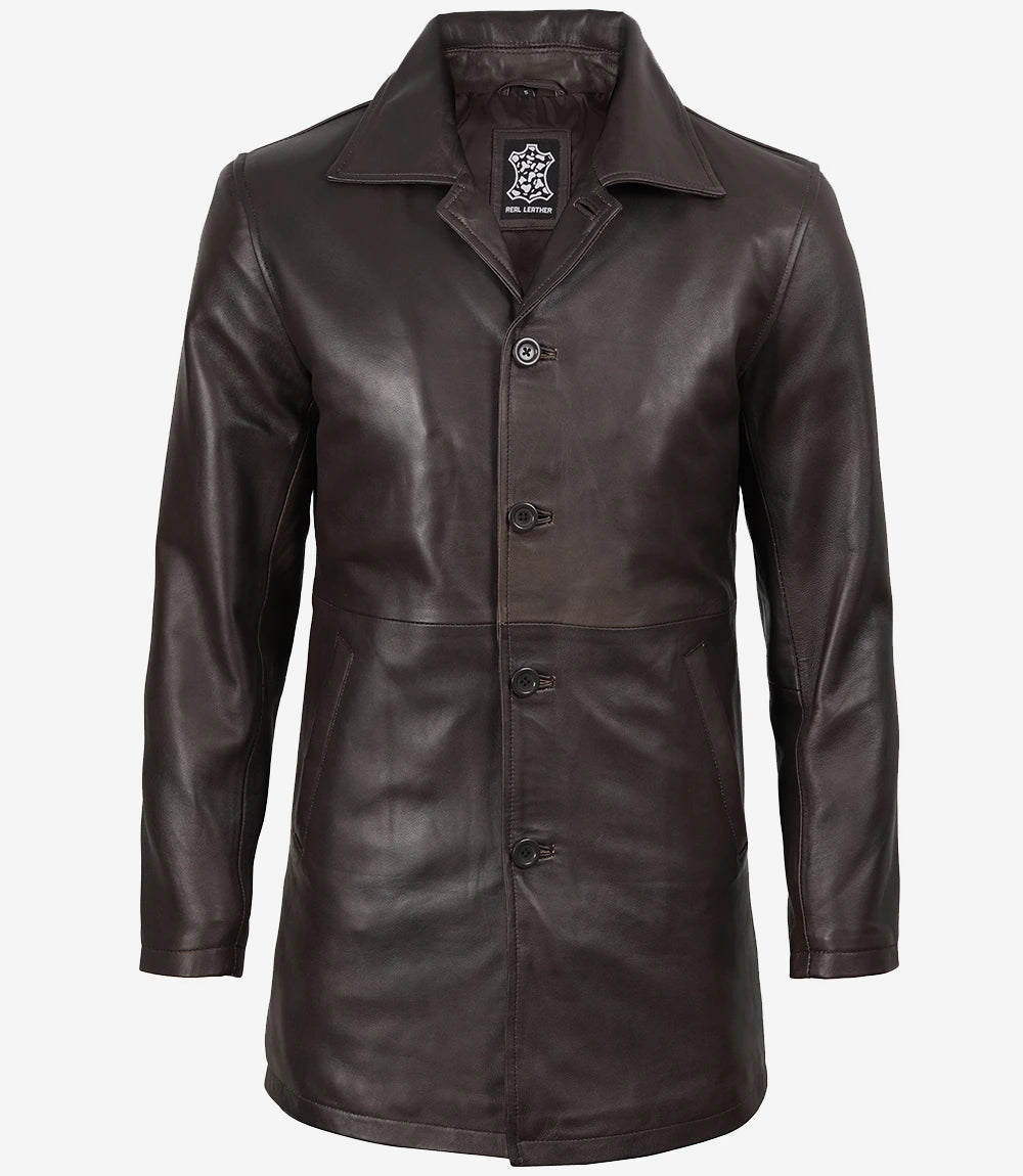manteau en cuir marron