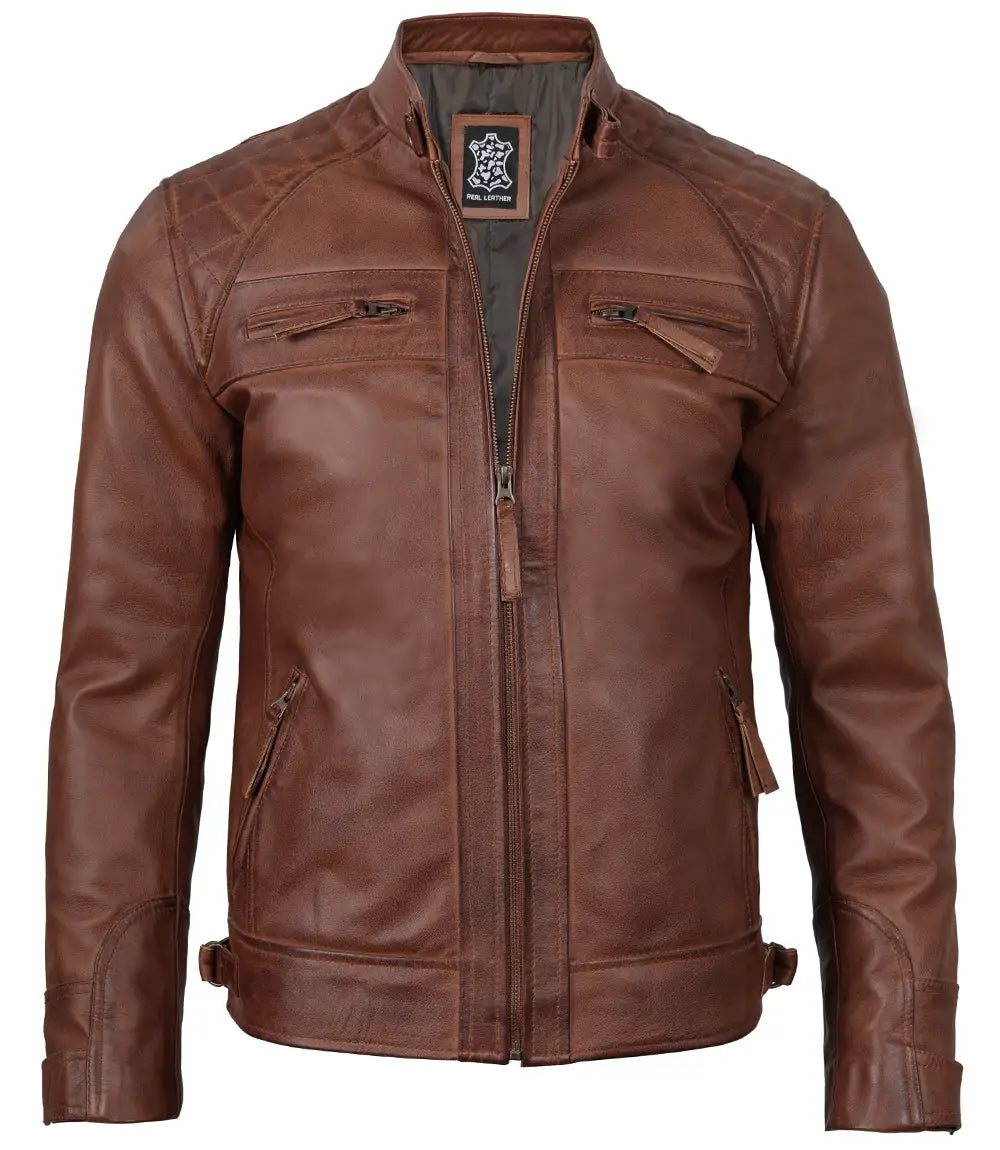 veste en cuir véritable marron pour homme