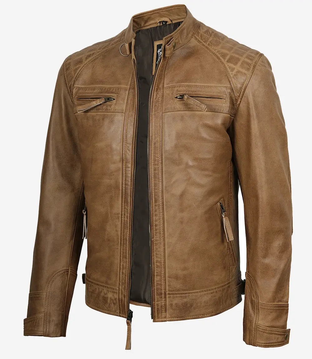 Veste de motard en cuir pour homme