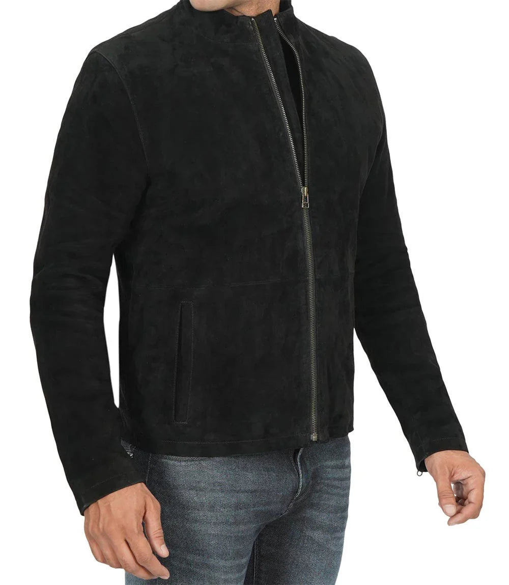 Veste en cuir suédé noir pour homme