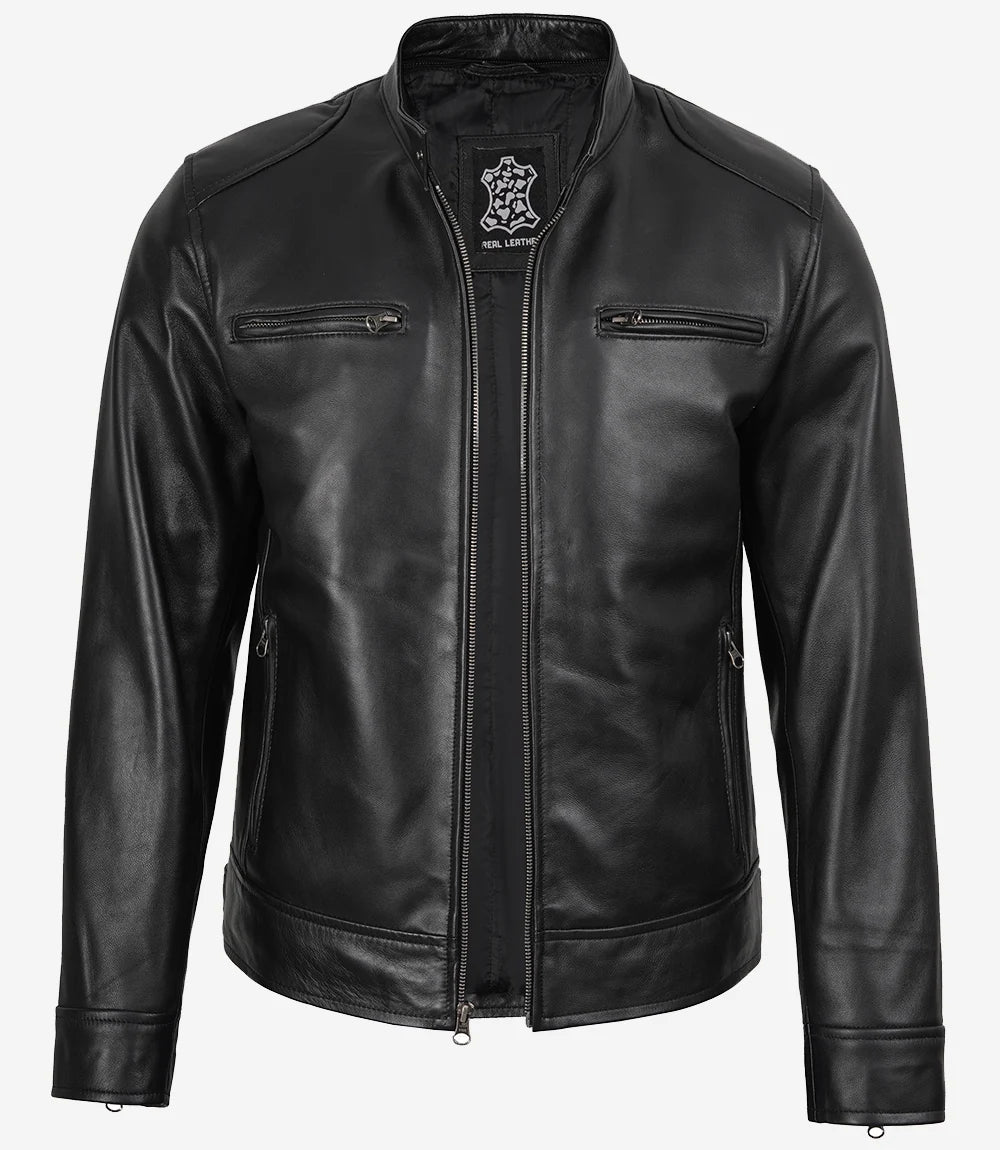Veste de motard en cuir pour homme