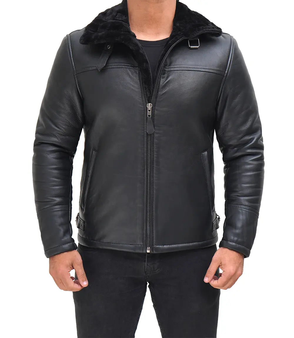 veste en peau de mouton noire pour homme