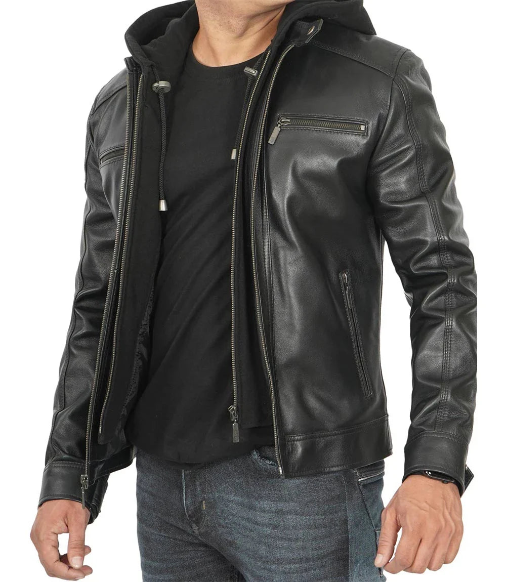 Blouson En Cuir Homme Leatherick Veste De Motard En Cuir Noir Pour Homme Veste De Moto D 810788