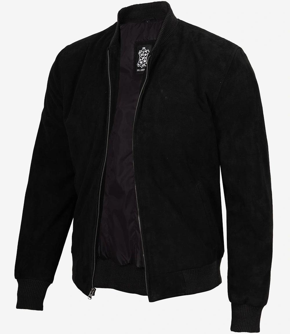 veste en cuir suédé noir pour homme