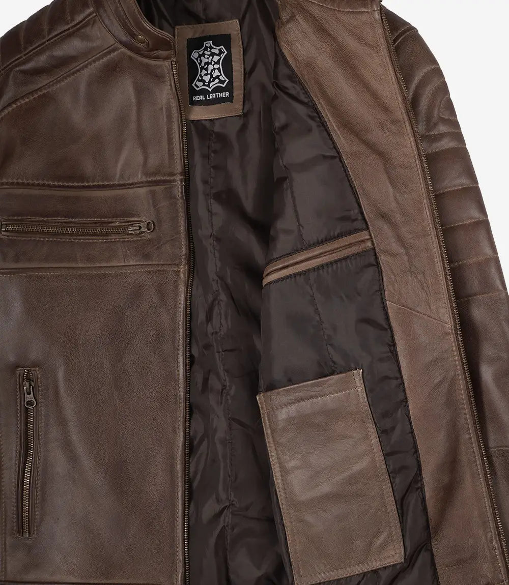 veste de motard en cuir marron pour homme