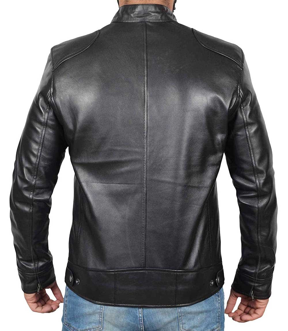 Veste en cuir noire Cafe Racer pour homme