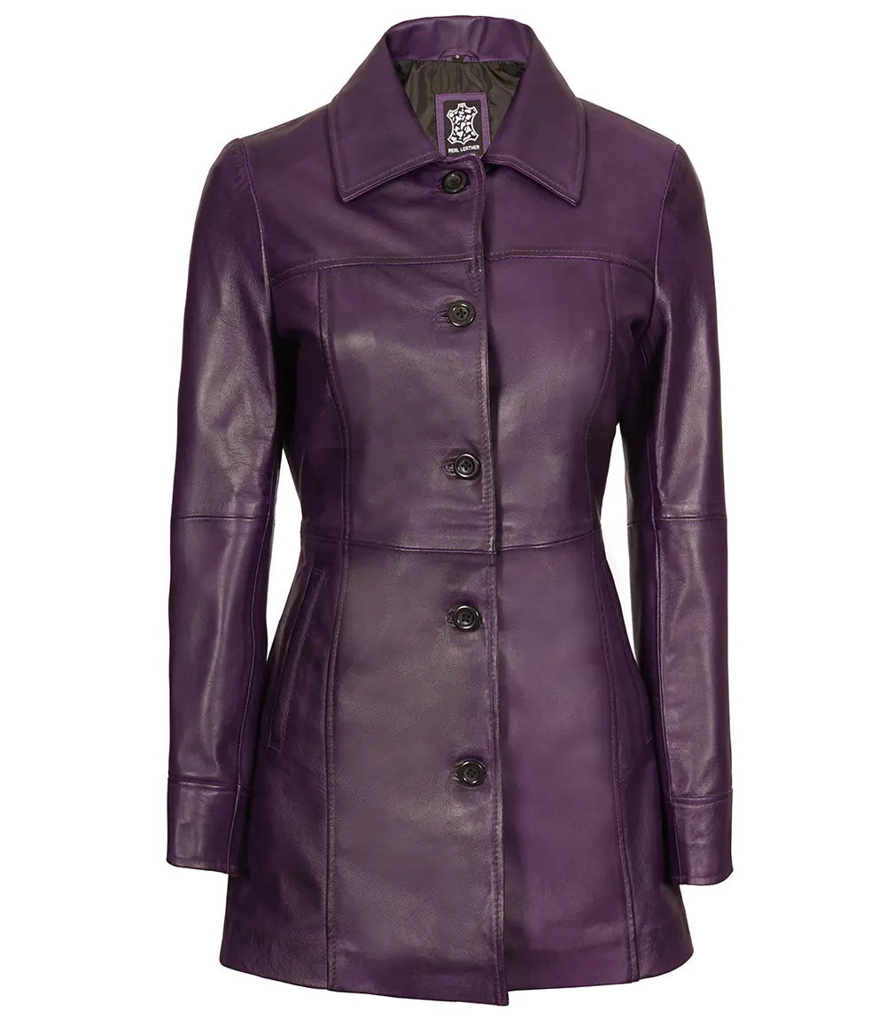 manteau en cuir violet pour femme