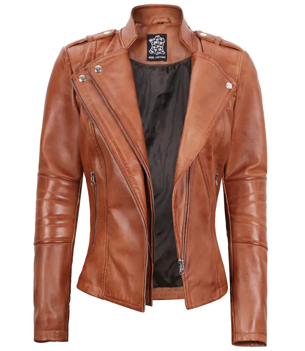 veste de motard en cuir pour femme beige