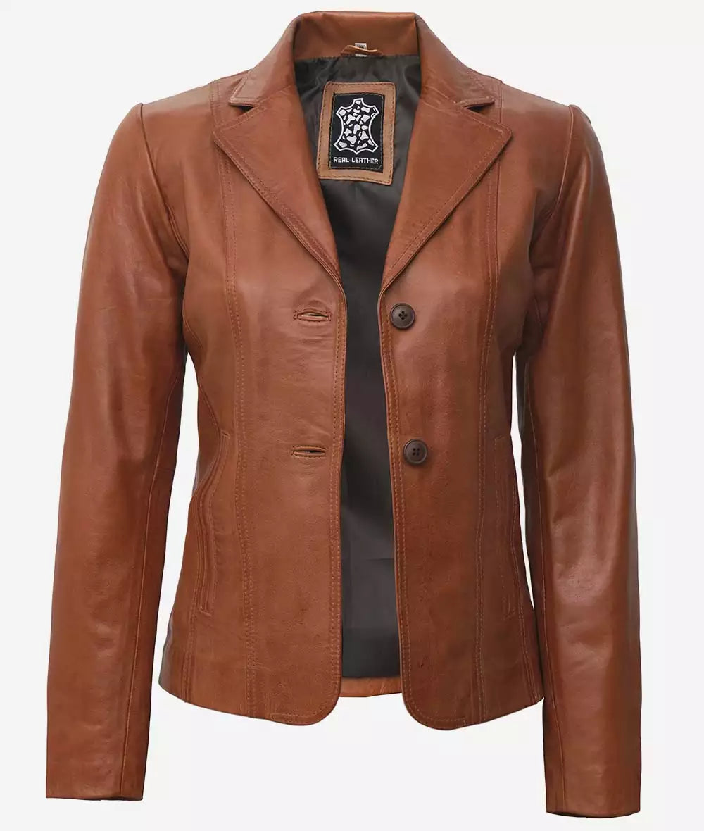 blazer en cuir beige pour femme