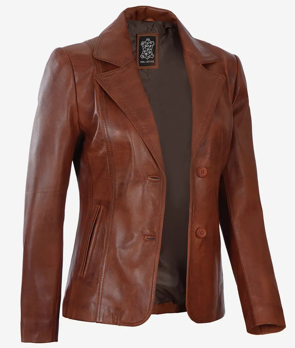 Blazer en cuir marron cognac