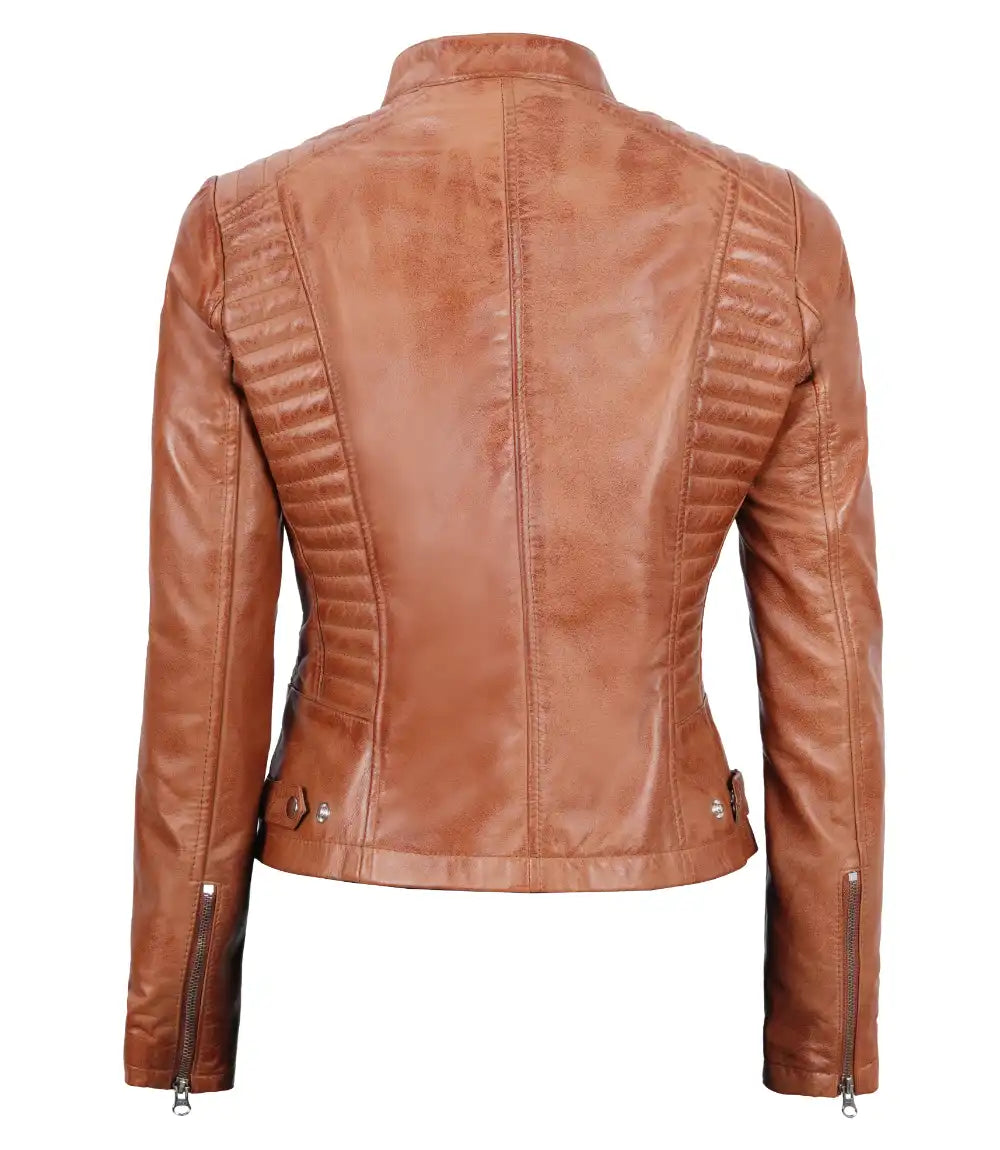 veste en cuir femme beige