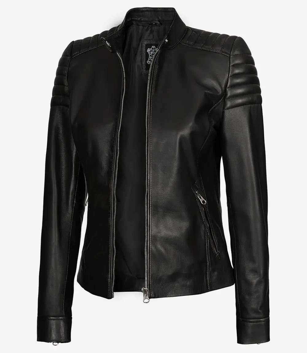 Noire blouson en cuir femme