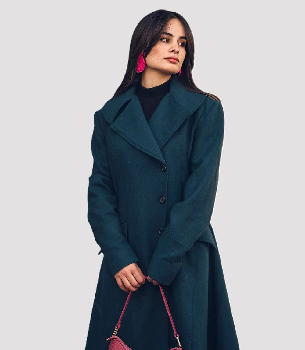 Femme Vert Long Manteau En Laine