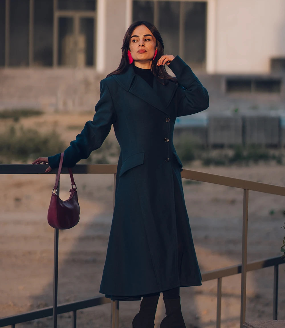 Vert Long Manteau En Laine