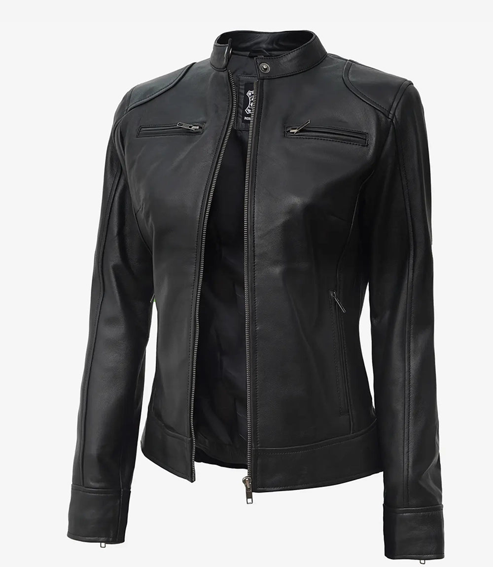Veste motard en cuir noir pour femme Tall Dodge
