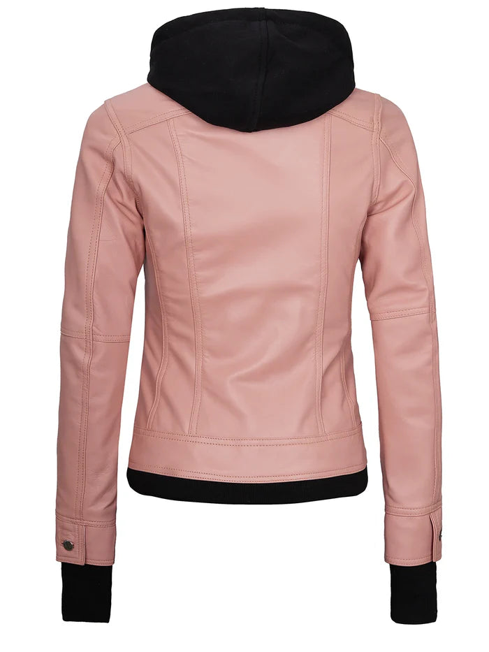 veste en cuir à capuche pour femme