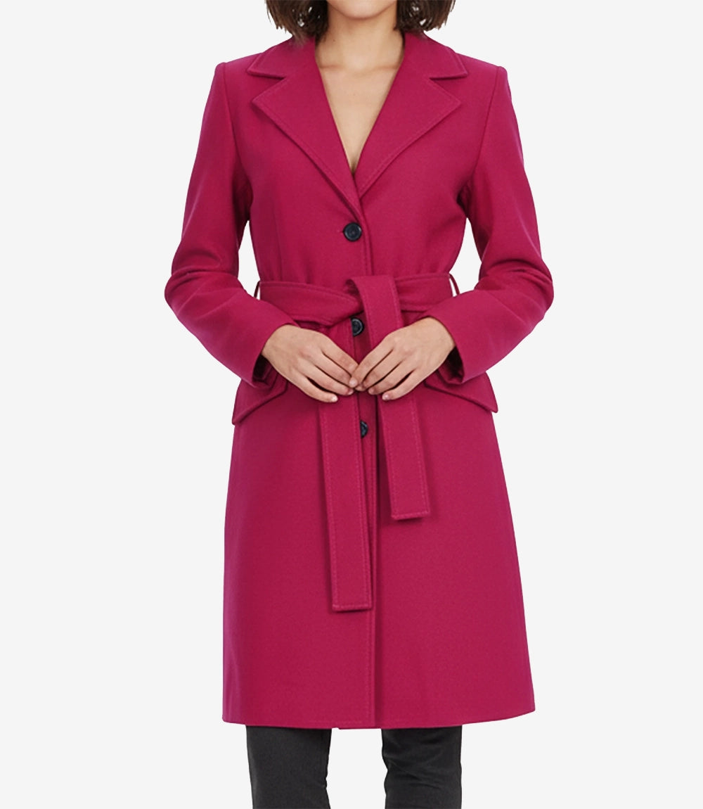 Femme Rose Ceinturé En Laine