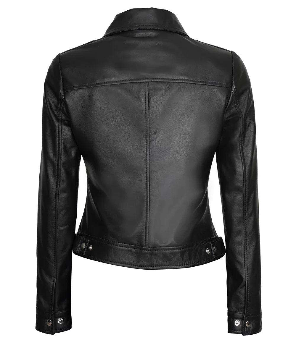 veste en cuir noir femme