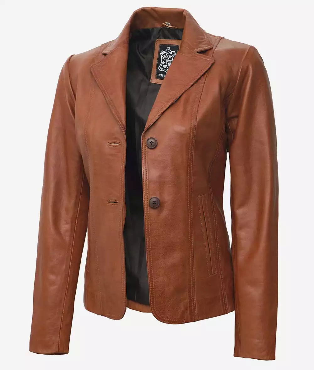 blazer en cuir beige pour femme