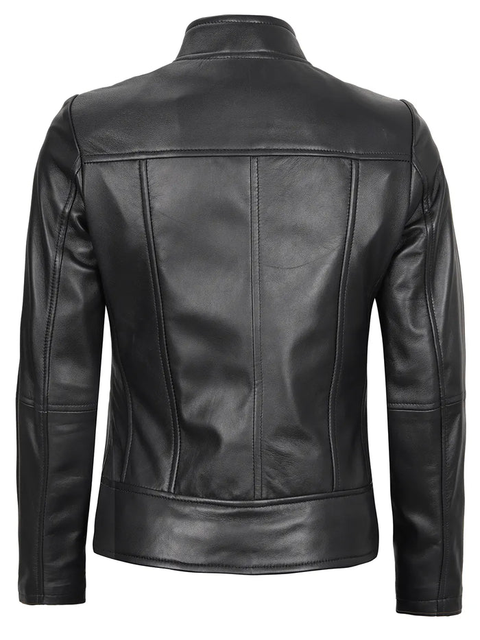 Amy Veste en cuir noire Cafe Racer pour femme