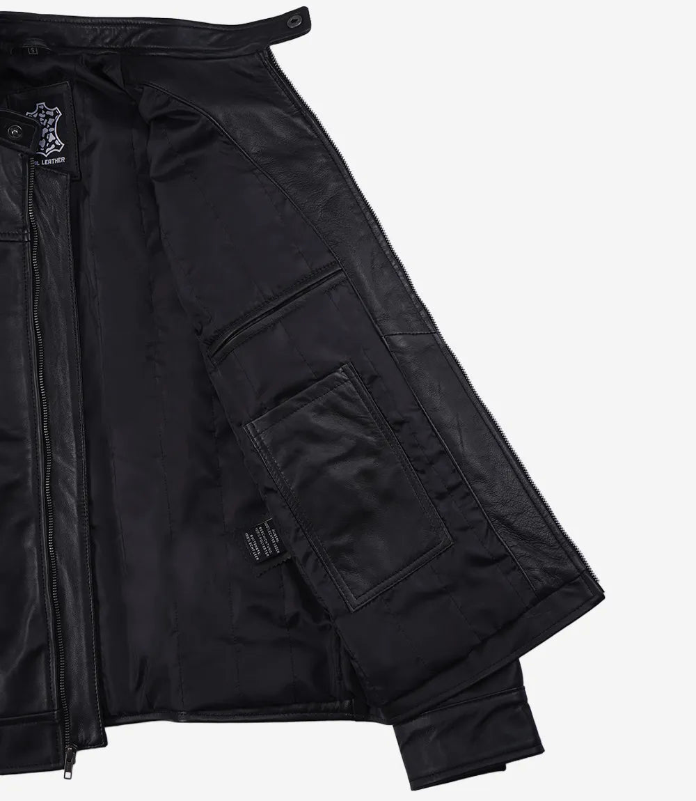 Bickford Veste De Motard en Cuir Véritable Noir