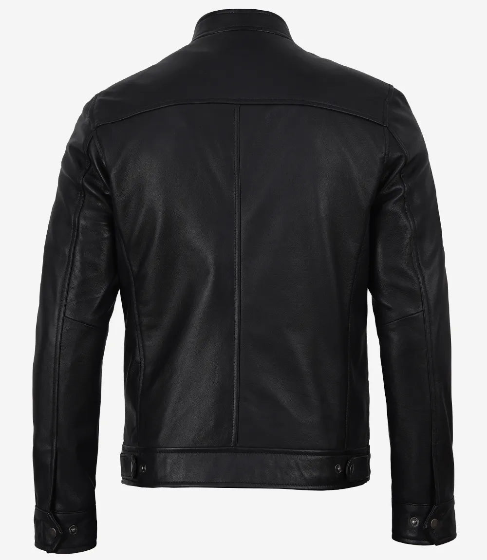 Veste De Motard en Cuir Véritable Noir pour Homme