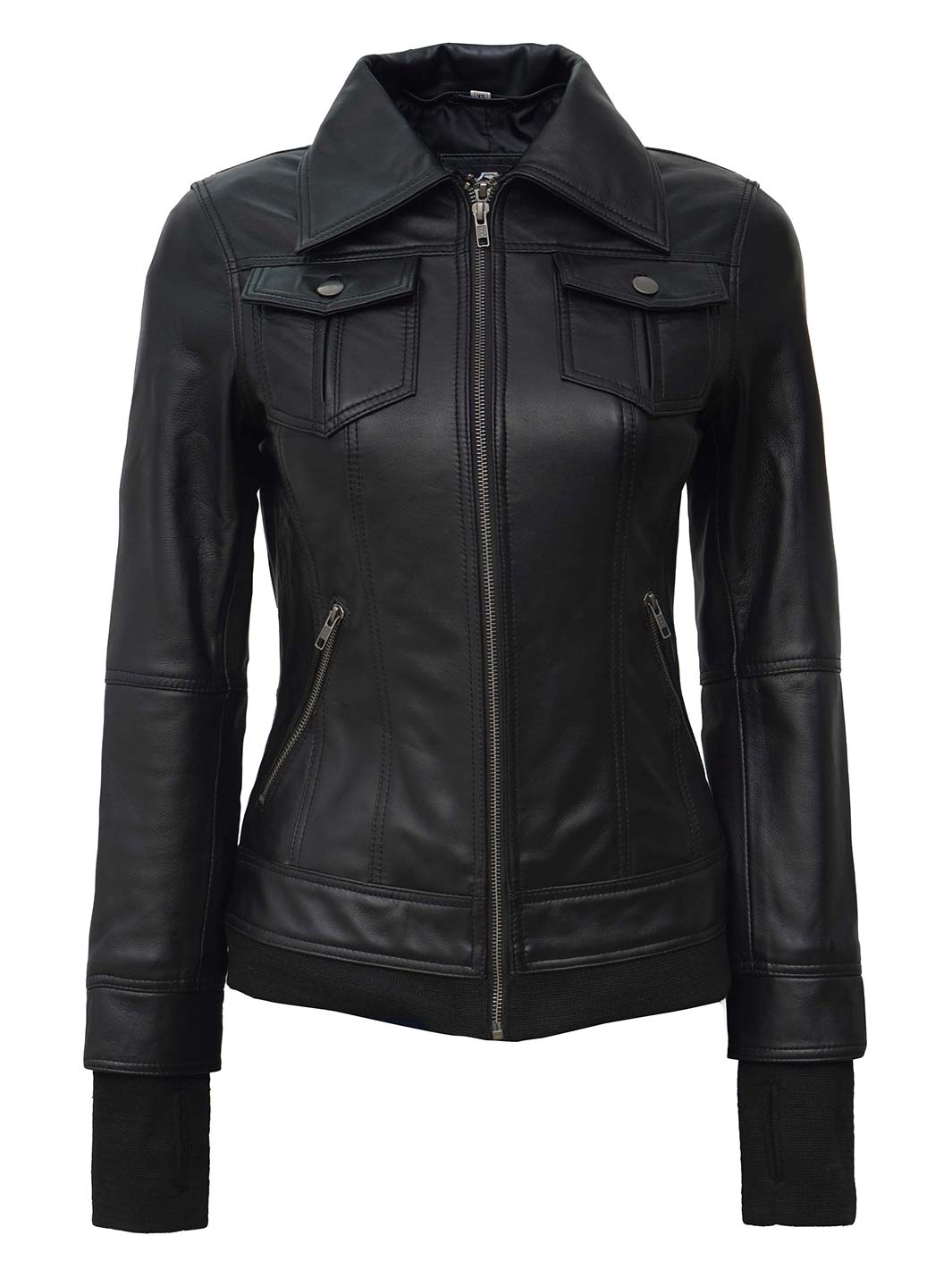 blouson aviateur en cuir marron pour femme avec capuche