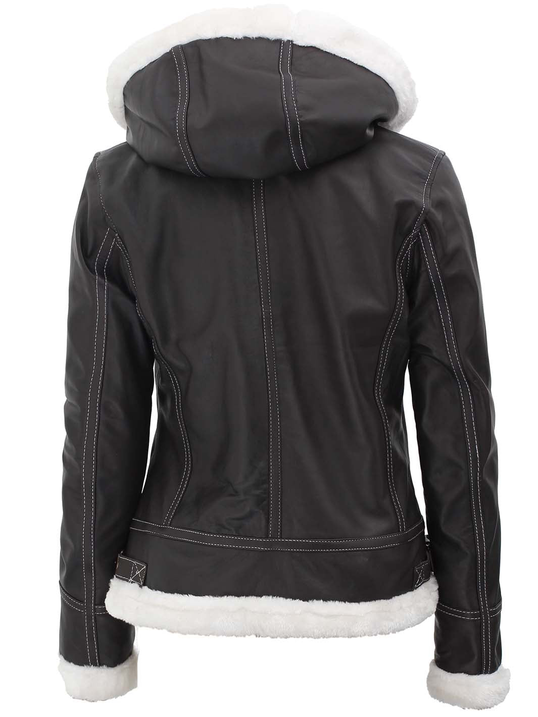 Veste motard en cuir peau lainée noire pour femme
