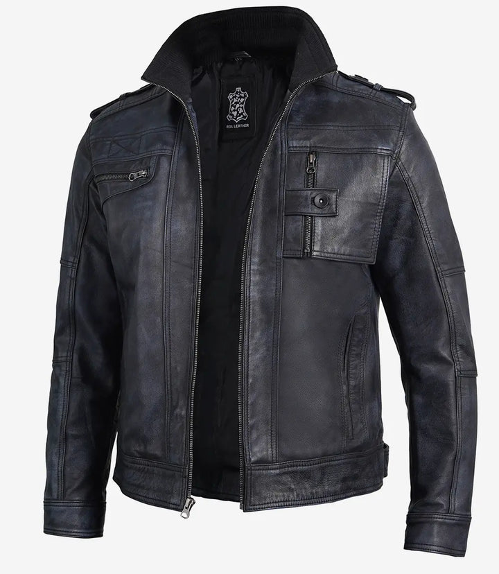 Tavares, blouson vieilli café racer noir pour homme