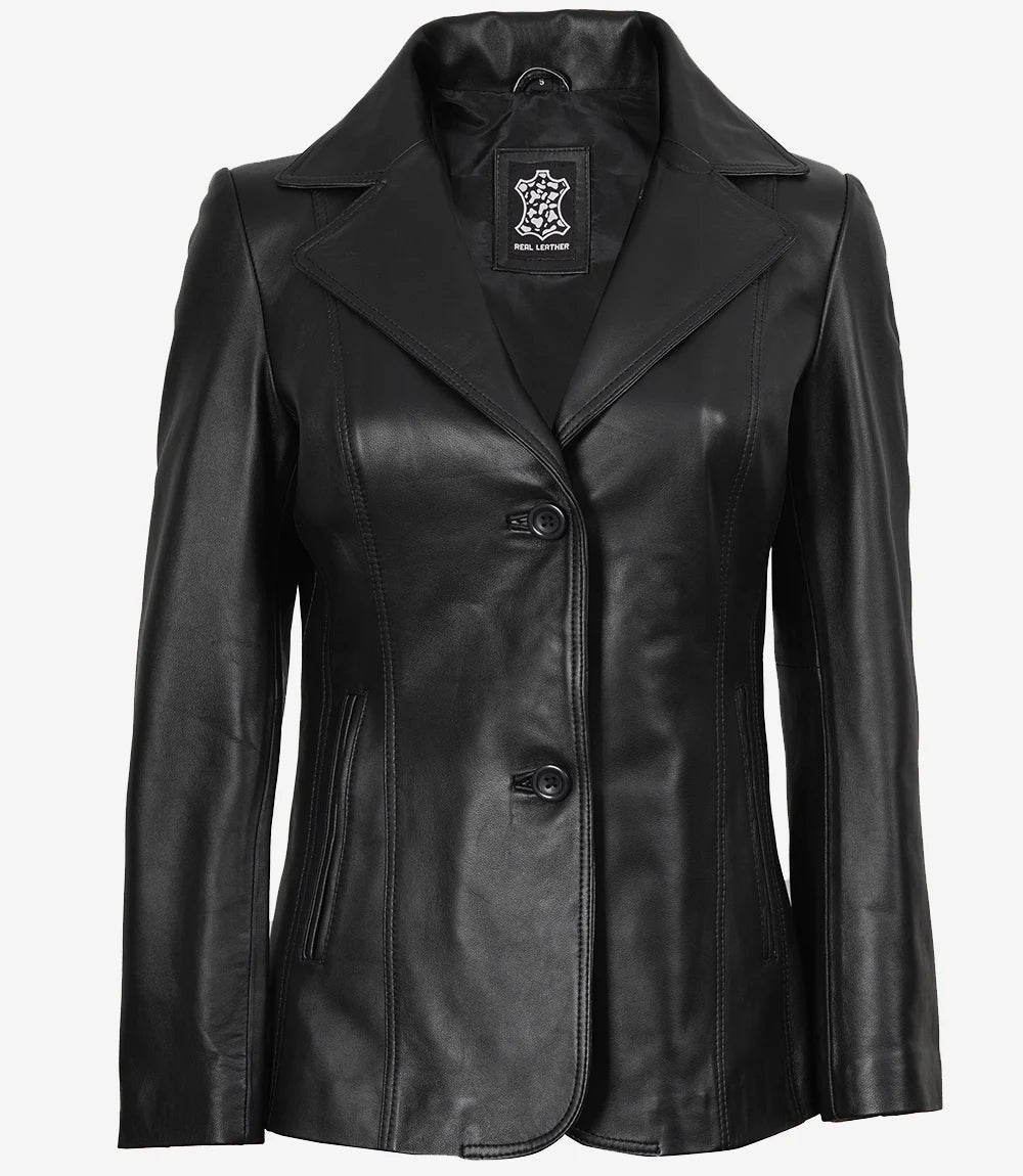 Blazer en cuir noir pour femme