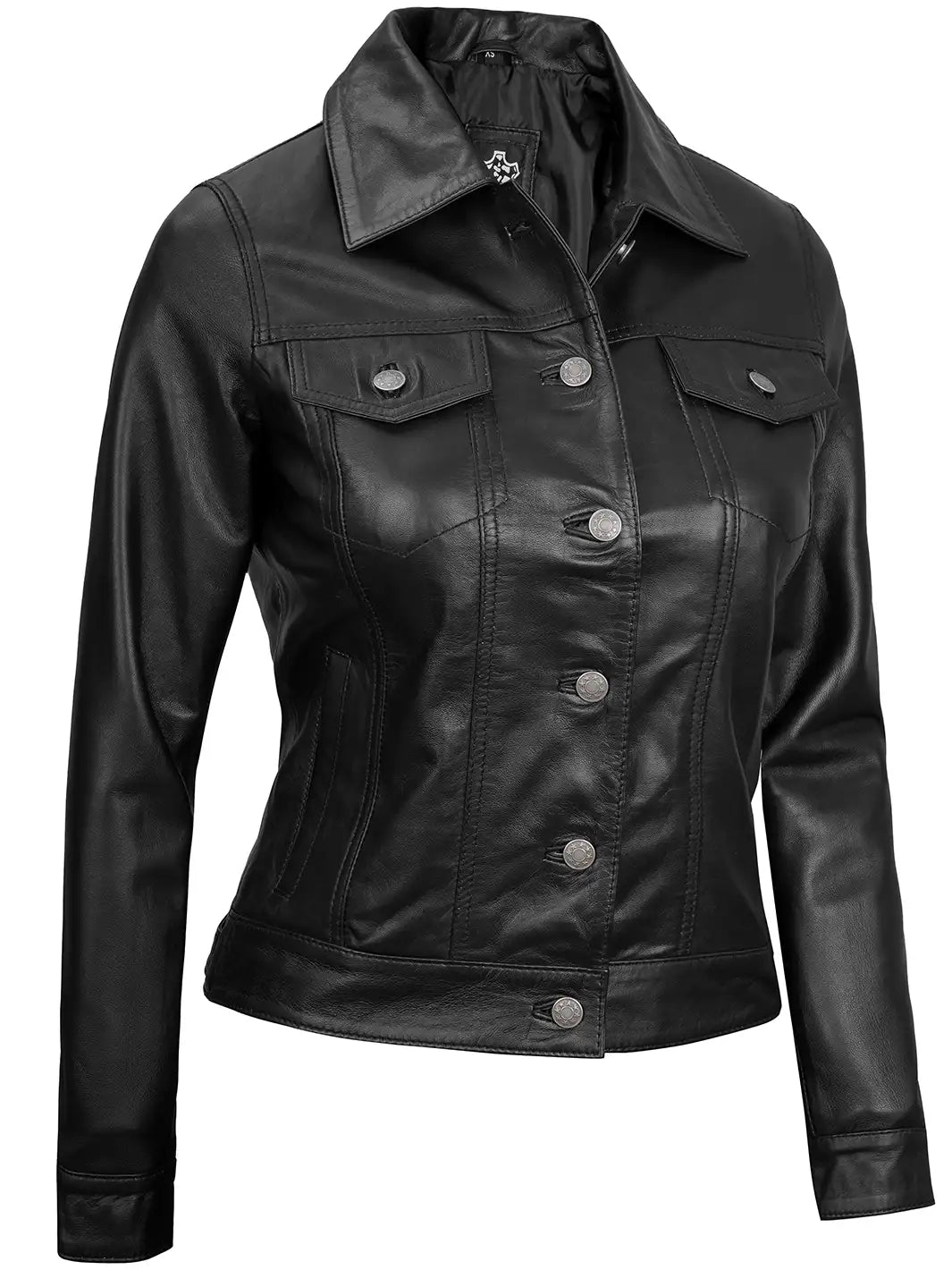 Blouson en cuir trucker noir