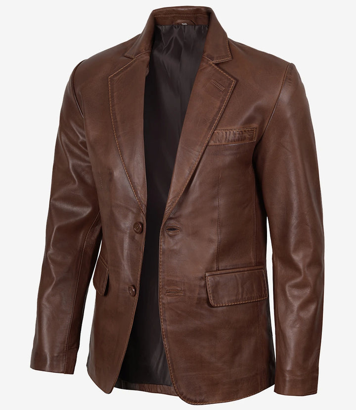 Brandon, blazer en cuir marron pour homme
