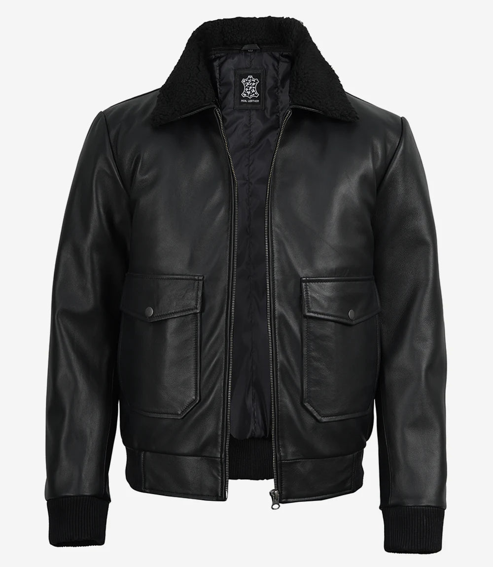 Blouson en Cuir Noir pour Homme