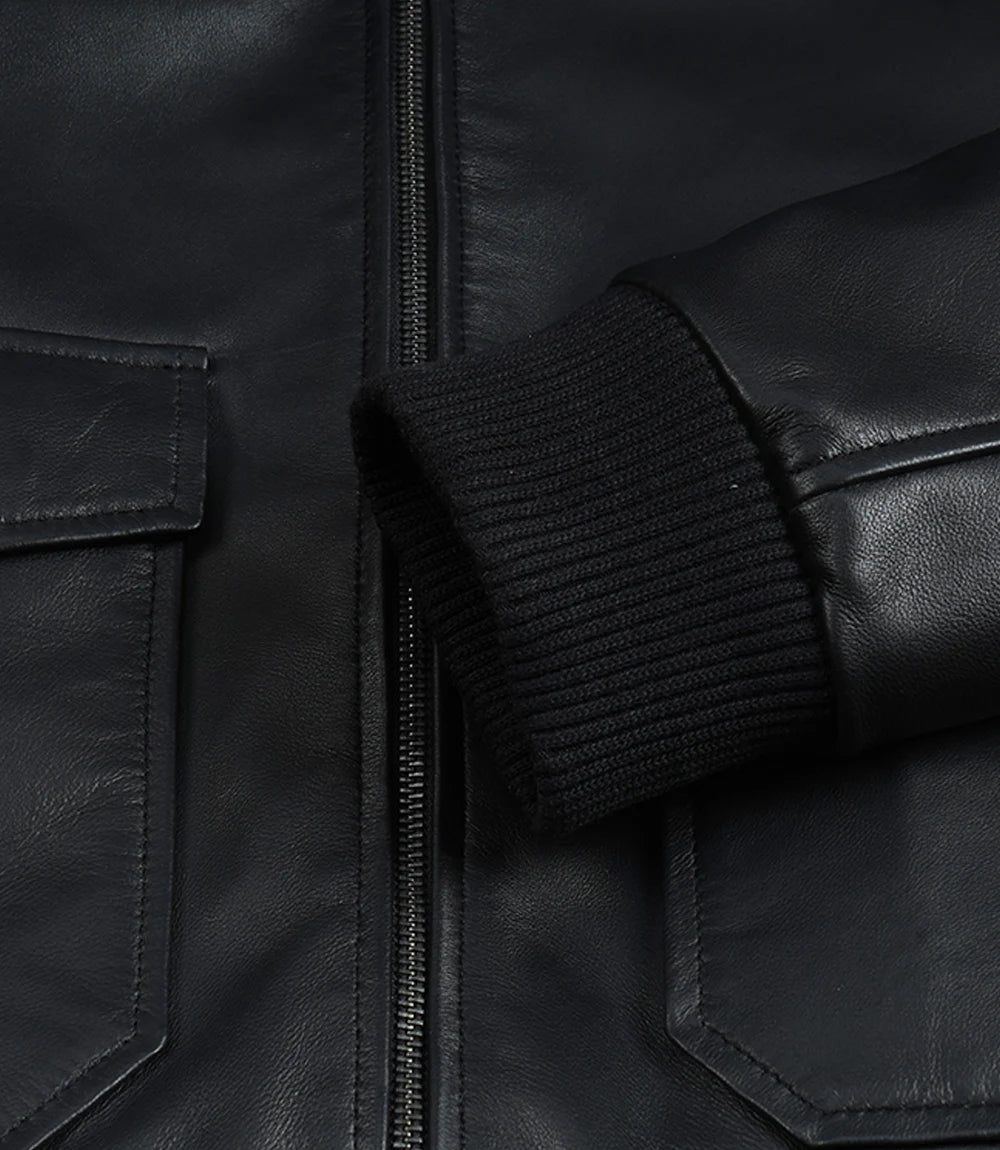 Blouson en Cuir pour Homme avec Col Amovible en Fausse Peau Lainée