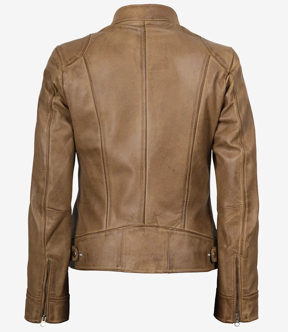 Blouson en cuir Camel marron Cafe Racer