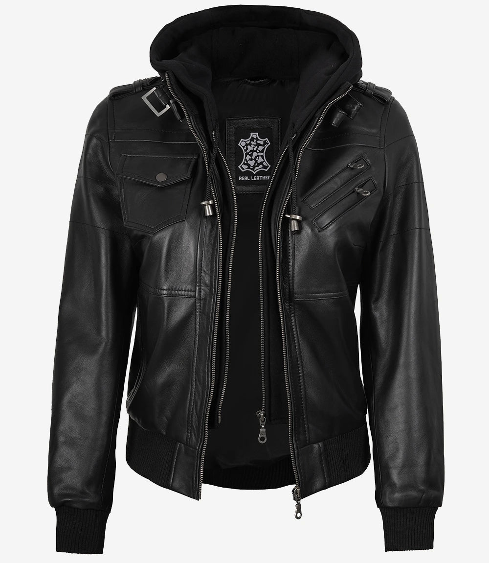 Femme Bomber Noir Cuir Blouson