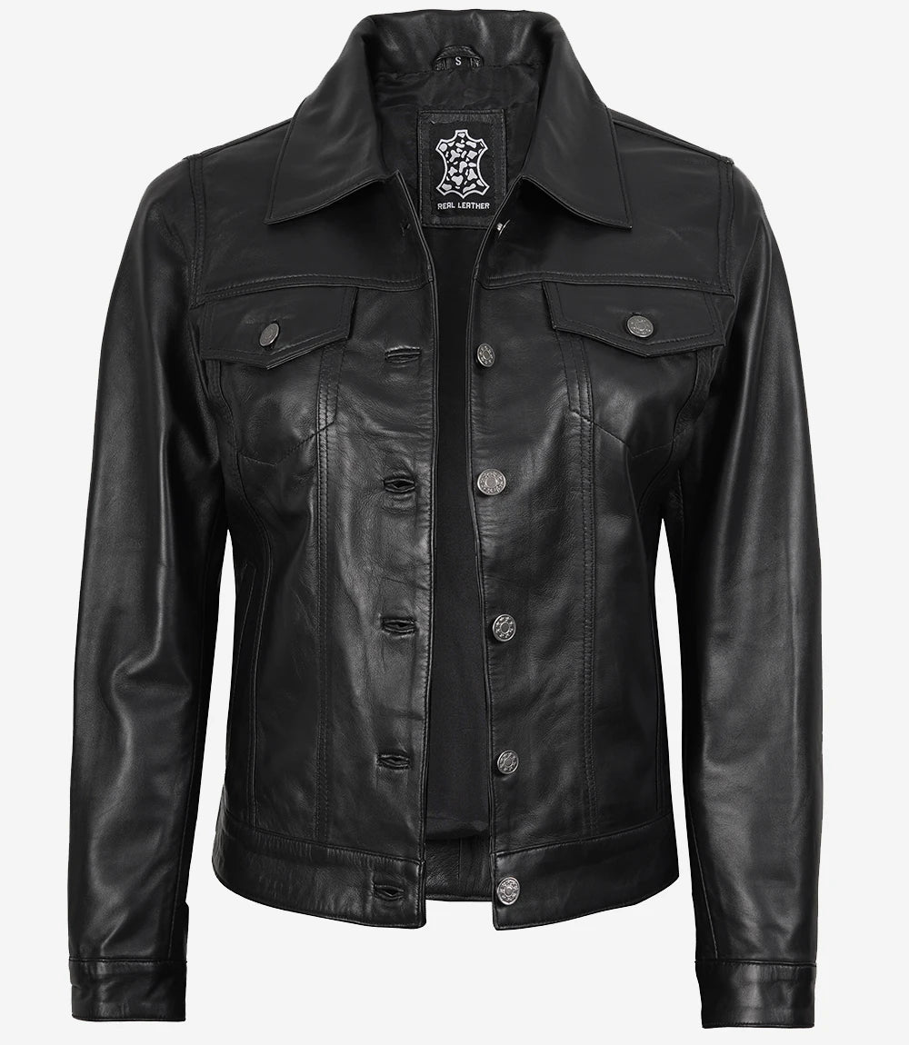 Noire Camionneur Blouson Cuir Femme