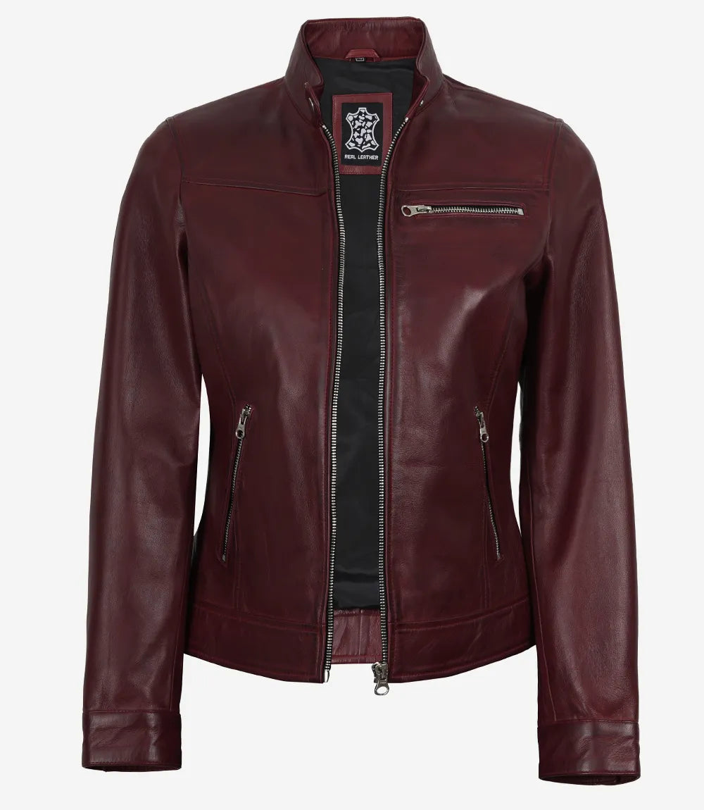 Pour Femme D'agneau Veste Biker en cuir