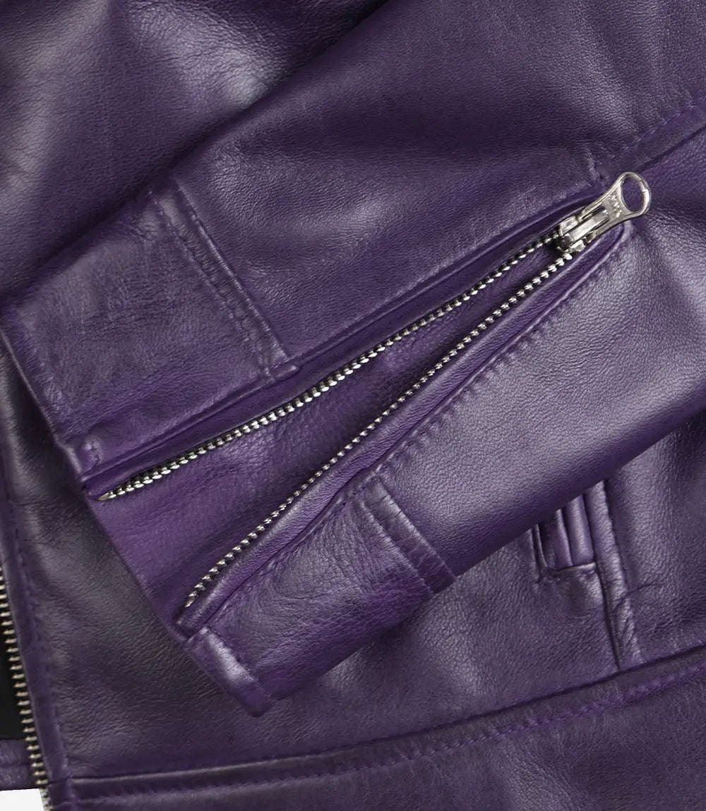 Veste En Cuir Violet Motard Femme
