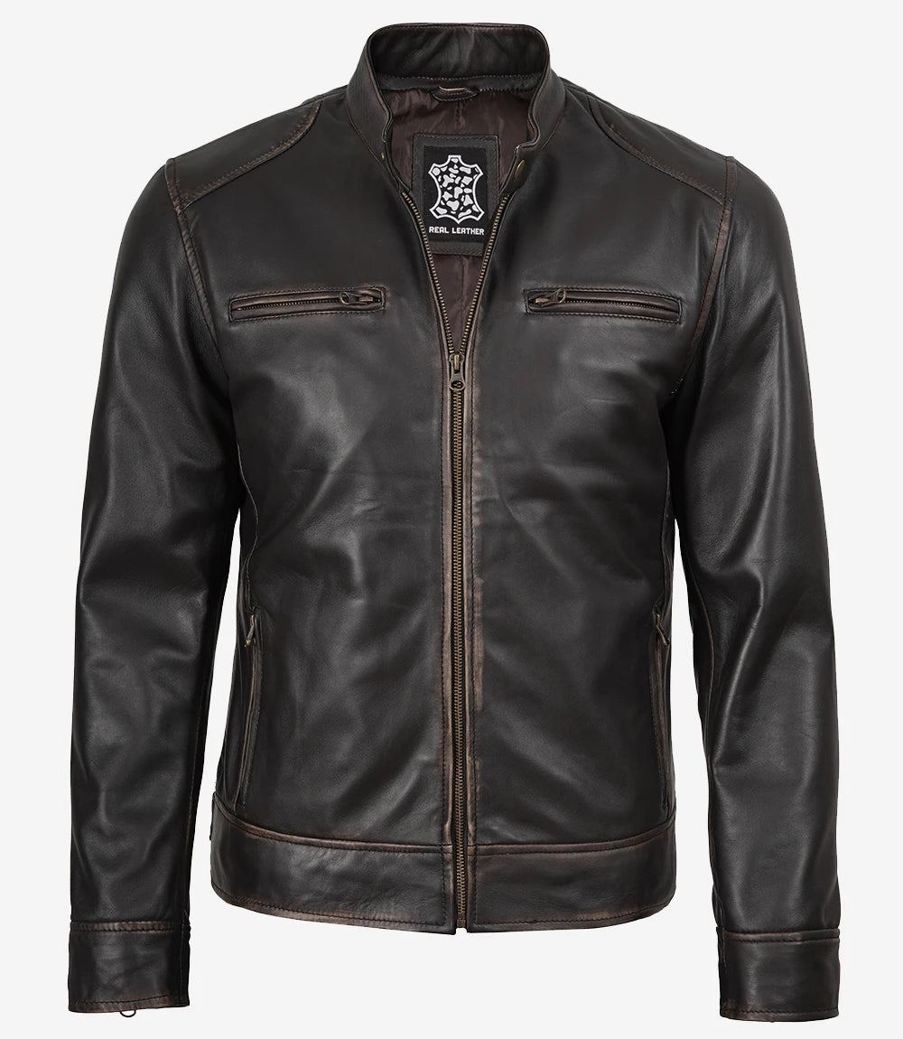 Dodge Veste En Cuir Marron Foncé Pour Homme