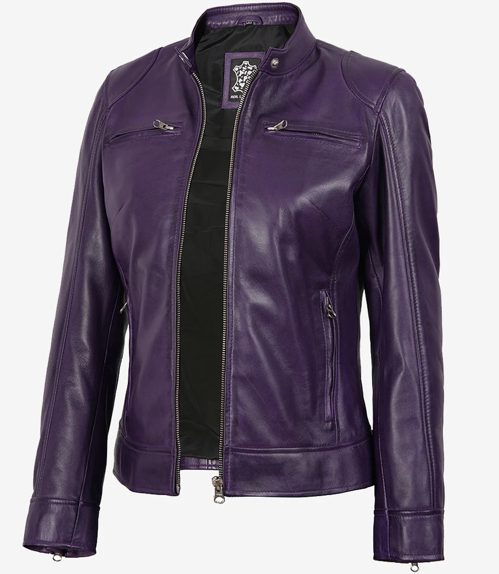 Dodge Veste En Cuir Violet Motard Femme