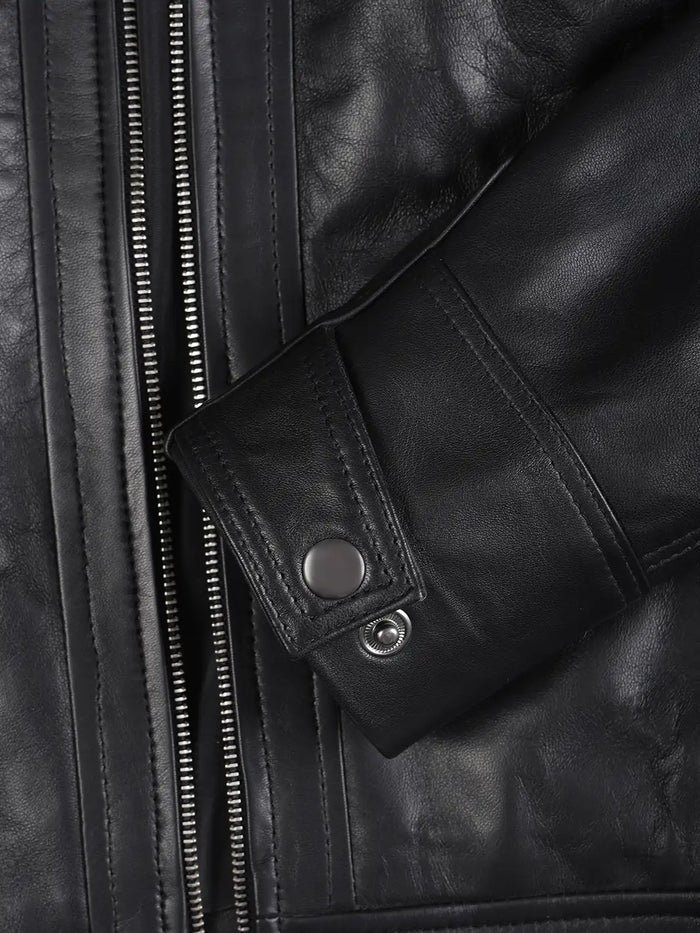 Johnson Petite Women's Black Cafe Racer Leather Jacket 