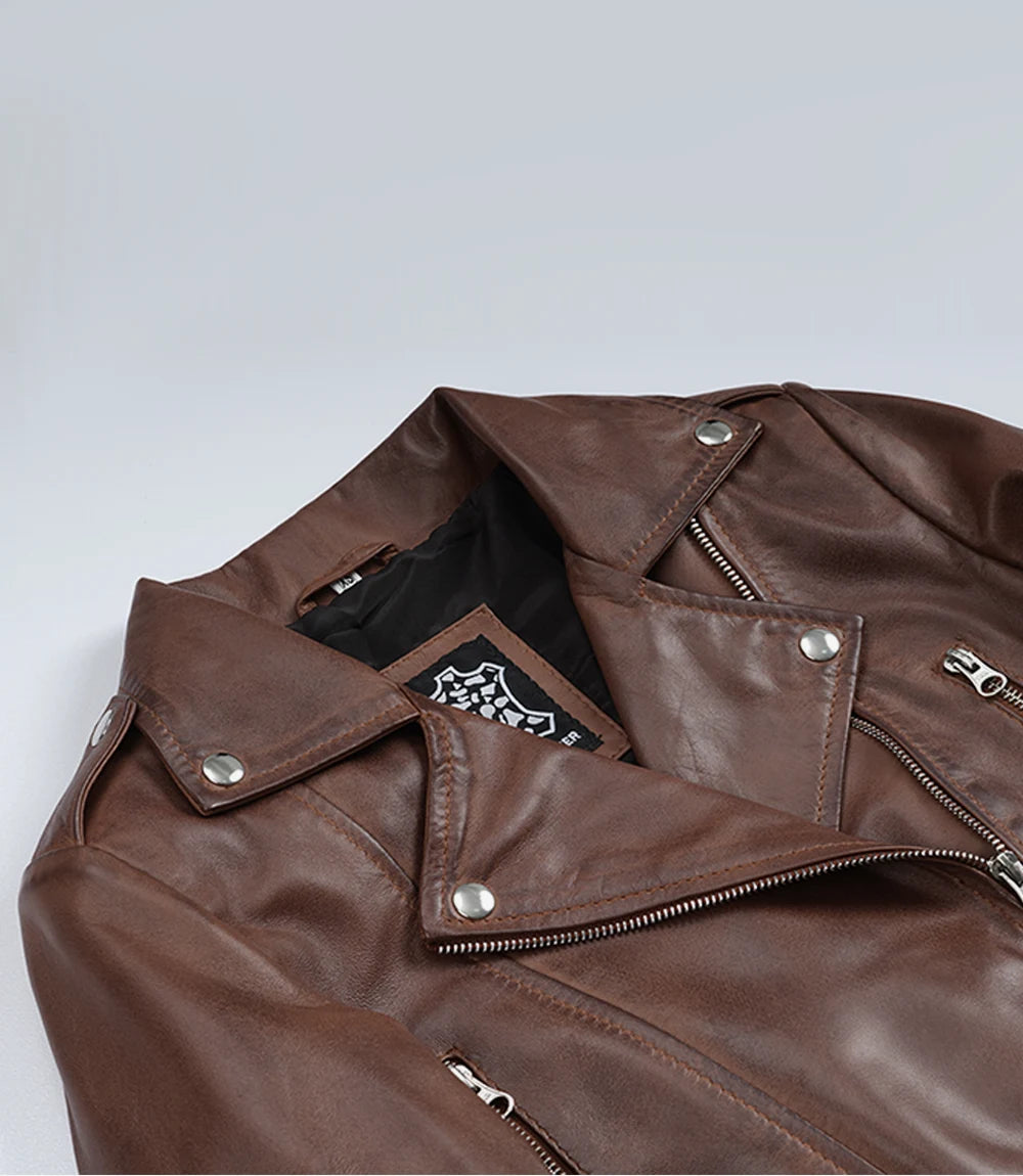 Pour Femme Cognac Ciré Veste En Cuir