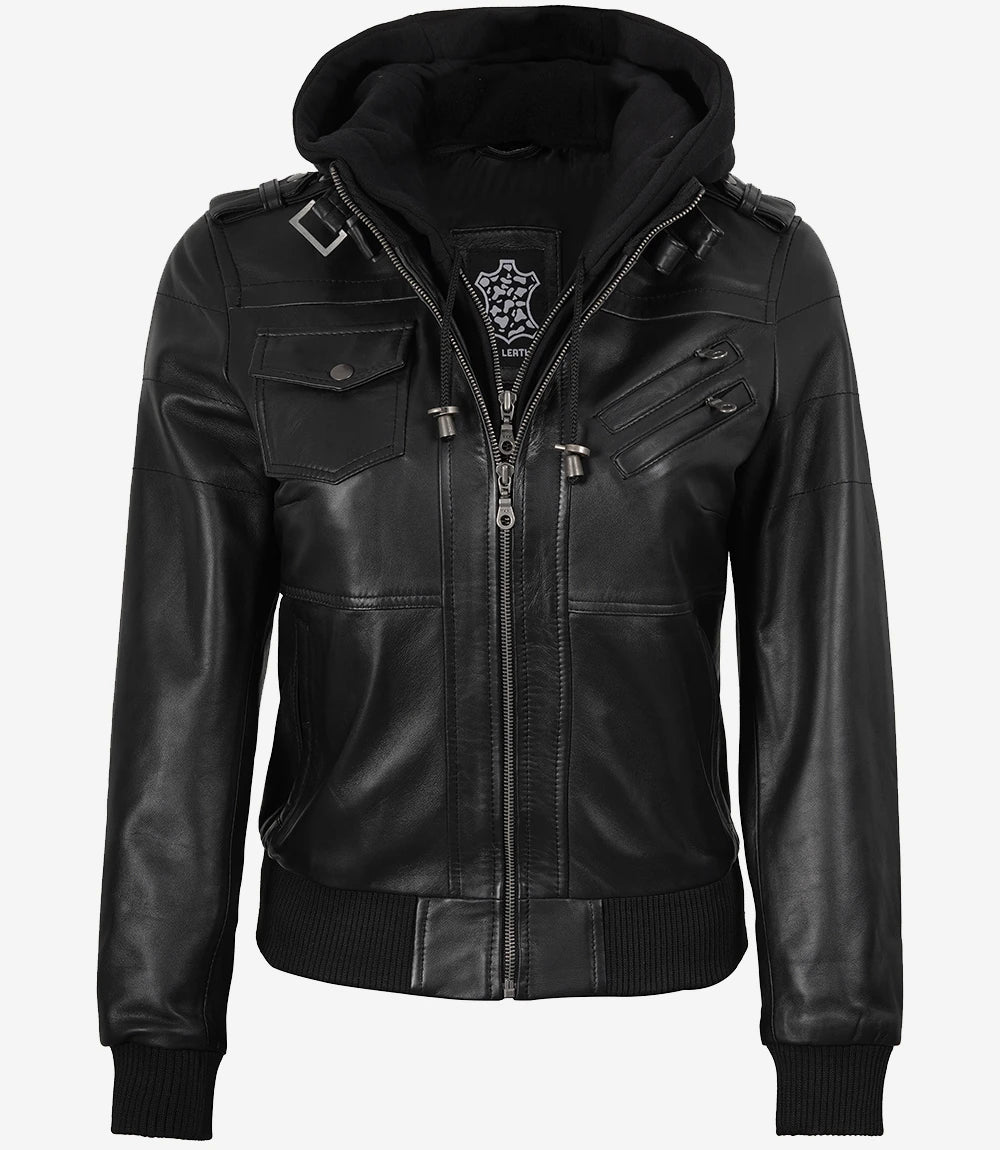 Femme Bomber Noir Cuir Blouson